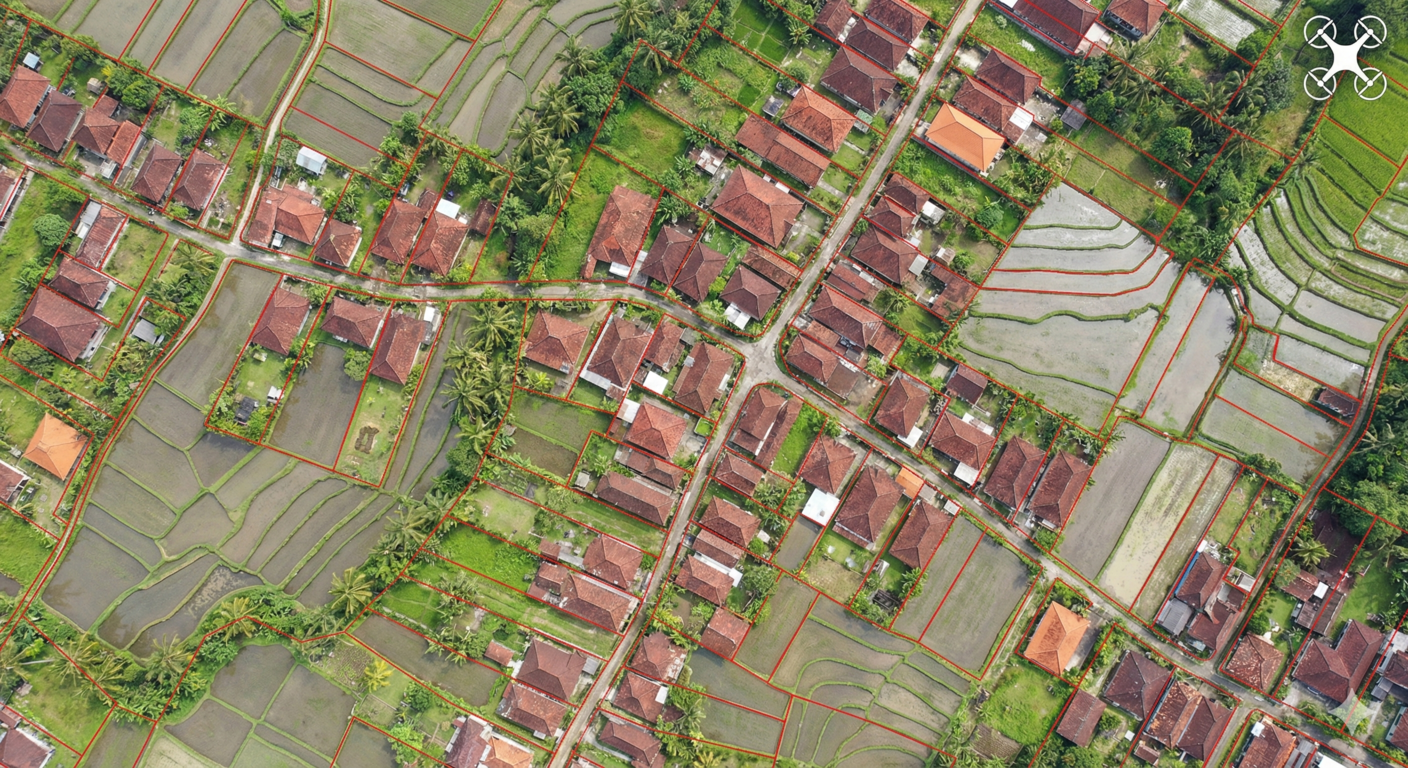 Contoh hasil foto udara drone yang digunakan untuk pemetaan batas bidang tanah desa (PTSL)