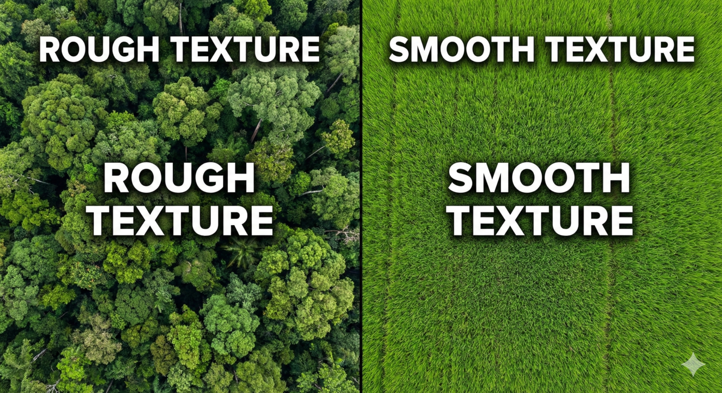 Perbandingan tekstur kasar hutan dan tekstur halus sawah pada foto udara