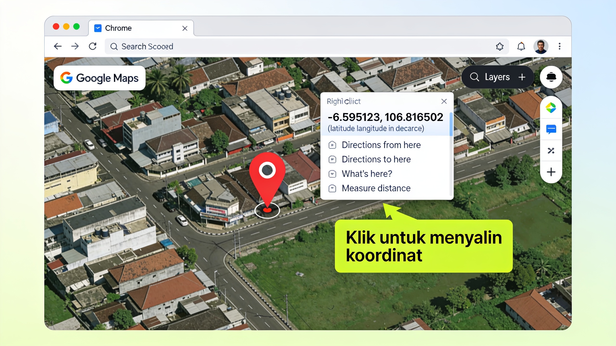 Cara mengambil titik koordinat lokasi usaha dari Google Maps dengan klik kanan untuk OSS